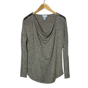 CARMEN MARC VALVO Women Large Grey Pullover Draped Neck Sweater Zippers Cozy